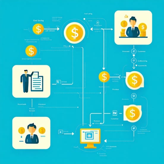A conceptual illustration showing a flowchart or roadmap of operational excellence from process optimization and agile methodologies to the integration of specialized IT talent and digital tools Icons representing cost savings team collaboration and-3