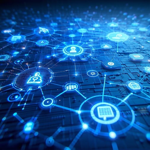 A visually striking and futuristic illustration that captures the essence of artificial intelligence AI integration in business environments