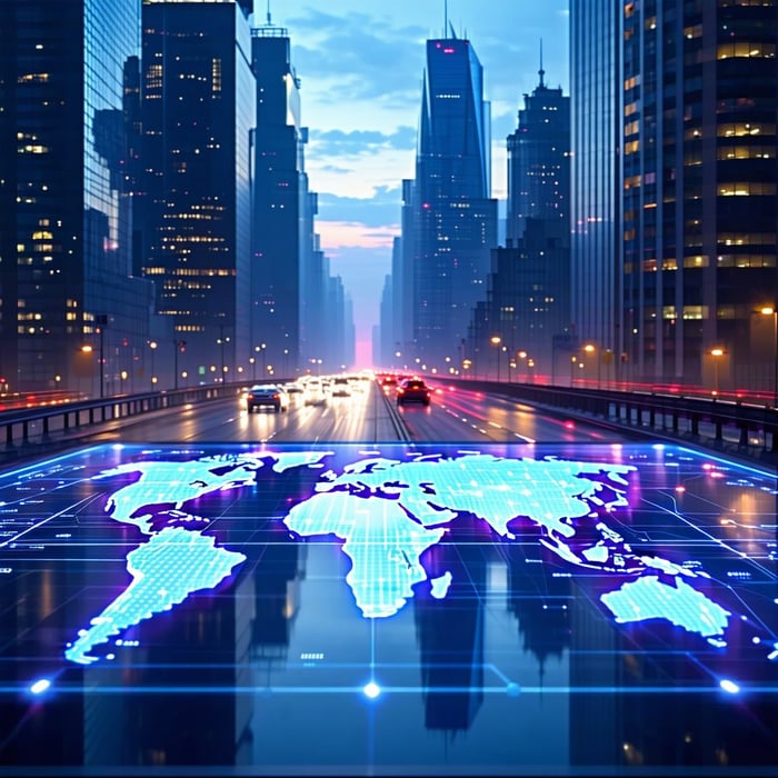 Image Concept A futuristic, hightech cityscape at dusk or night, with sleek skyscrapers and neon lights reflecting off the glass surfaces-1