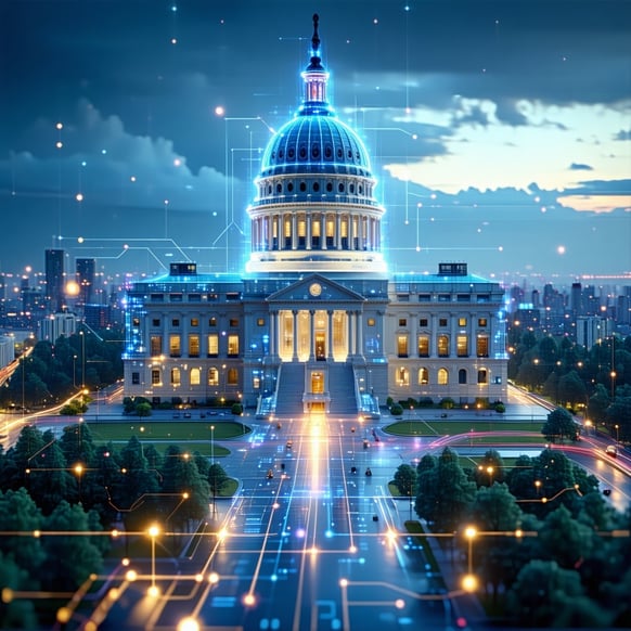 The featured image for this article should depict a modern and dynamic representation of artificial intelligence in the public sector-1