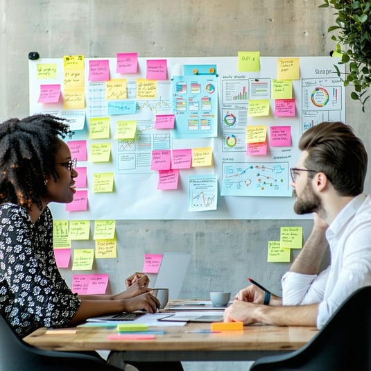 The second image should complement the articles focus on agile methodologies and digital transformation A good choice would be a depiction of a Scrum board or team engaging in a brainstorming session The image could feature sticky notes diagrams or d-1