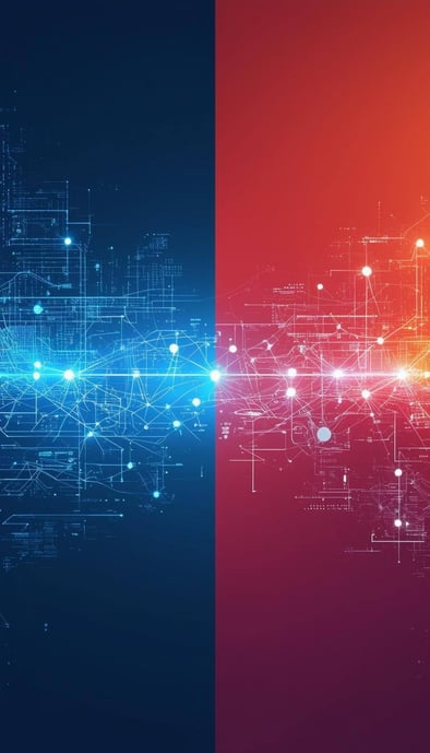 Title Digital Vanguard vs Digital Transformation A Visual MetaphorDescriptionA splitscreen, highresolution professional image that visually repres-1